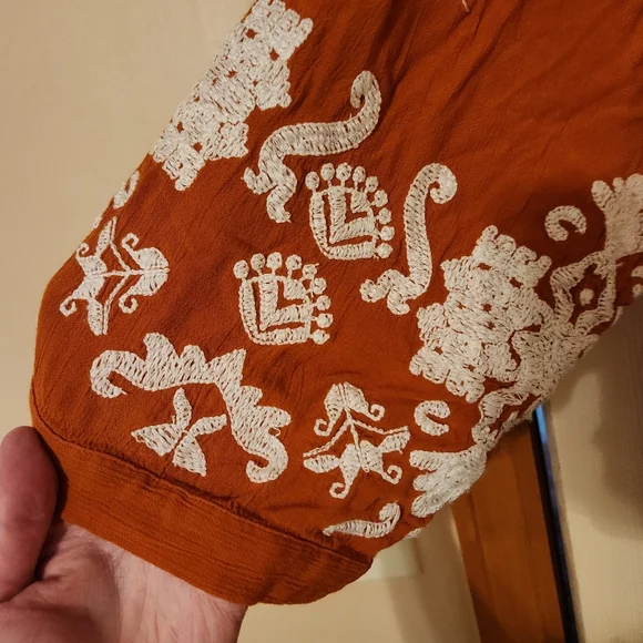 Women’s Chicos Embroidered Terracotta Kimono Cardigan Size L/XL Pockets Boho - Picture 4 of 8